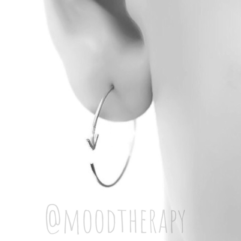 925 Sterling Silver Arrow Threader Hoop Earrings In Polished Or Oxidized Black 20$